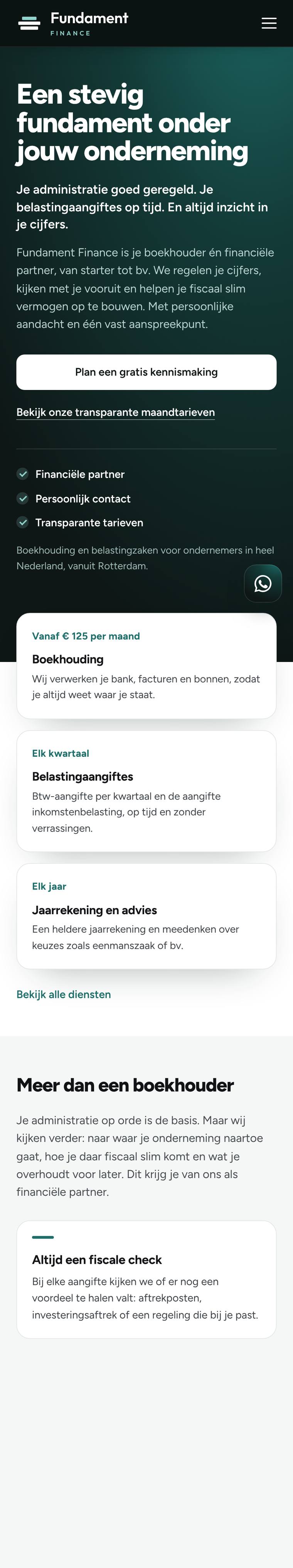 Voorpagina van de website van Fundament Finance